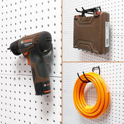 HUHOLE Pegboard Drill Holder, Peg Board Utility Hooks, 10 Pack Heavy Duty Peg Board Tool Holder for Power Tools, Drill, Hammer, Cord, Fit for 1/4" Pegboard | Heavy Duty, for Power Tools, Drill, Hammer, Cord