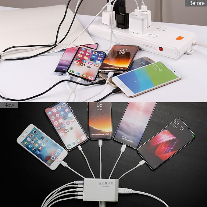 Desktop 5 Port USB Wall Charger 40W 8A, USB Hub Charging Station for Multiple Devices, Protable Multi Port USB Charger for Cell Phone, Tablet, Android Smart Phone and More