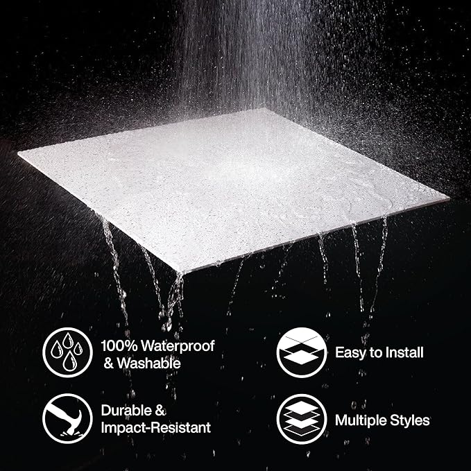 Genesis 2ft x 4ft Stucco Pro White Ceiling Tiles - Easy Drop-in Installation – Waterproof, Washable and Fire-Rated - High-Grade PVC to Prevent Breakage - Package of 10 Tiles