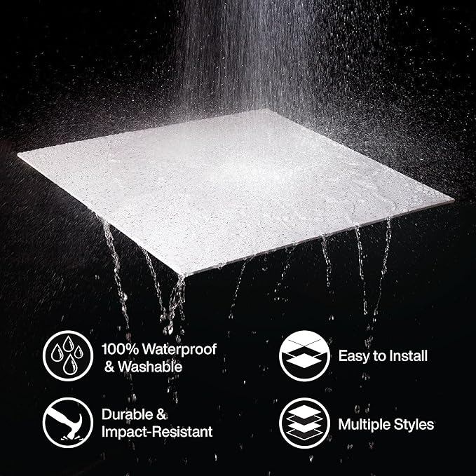 Genesis 2ft x 2ft Stucco Pro White Ceiling Tiles - Easy Drop-in Installation – Waterproof, Washable and Fire-Rated - High-Grade PVC to Prevent Breakage - Package of 12 Tiles