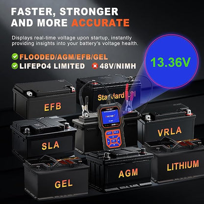 BT60 Pro Acclope Car Battery Tester with Cloud Printing 100-3000 CCA 6V 12V 24V AGM Lithium Gel Battery Checker Automotive Alternator Digital Analyzer Charging Cranking System Vehicles Truck Home-use