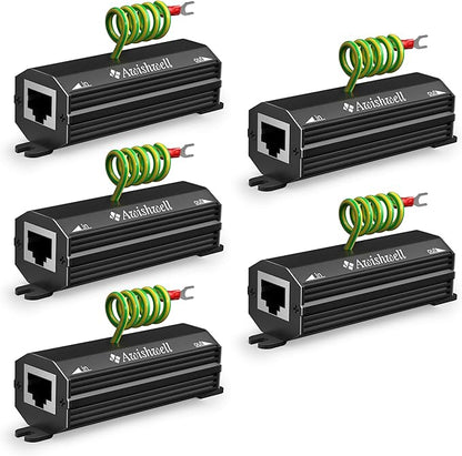 Awishwell Ethernet Surge Protector Gigabit, 10 Pack PoE++ RJ45 Surge Protector 1000Mbps, 20KA Metal Shielded Lightning Arrestor LAN Network CAT5/CAT6 Thunder Arrestor-Mounting Flange