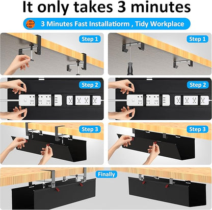 Cotohim Under Desk Cable Management Tray - Under Desk Cord Management - Clamp/Screw Mount - Fabric Wire Management - Cable Raceways Tray Cord Hiders for Office/Home (Black, 35.8"×5.6")