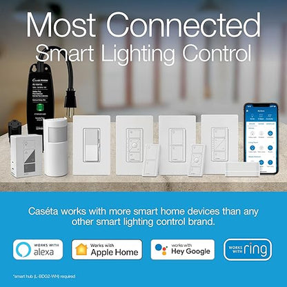 Lutron Diva Smart Dimmer Light Switch for Caseta Lighting (Lutron Smart Hub Required), for LED Lights, 150W, Single-Pole/3-Way, No Neutral, White, 9 Pack
