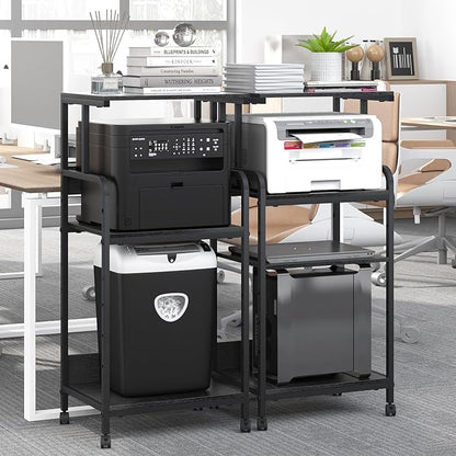 Arbuxzuy 4 Tier Stand with Storage Shelf, Tall Mobile Printer Table for Home Office, Adjustable Stands for Heat Press Scanner Fax (Black)