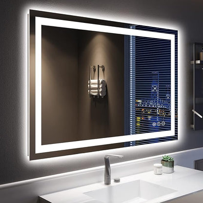 YEELAIT 48x32 Inch LED Bathroom Mirror with Lights Front and Backlit Lighted Vanity Mirror for Bathroom Wall with 3 Colors Dimmable Anti-Fog Memory Shatter-Proof IP54 Waterproof Horizontal/Vertical