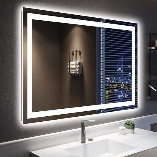 YEELAIT 48x32 Inch LED Bathroom Mirror with Lights Front and Backlit Lighted Vanity Mirror for Bathroom Wall with 3 Colors Dimmable Anti-Fog Memory Shatter-Proof IP54 Waterproof Horizontal/Vertical