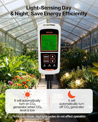 VEVOR Carbon Dioxide Monitoring Controller, Dual Outlets CO2 Monitor & Controller, Carbon Dioxide Sensor Day and Night Detection Feature, NDIR CO2 Sensor for Greenhouse, Laboratories, Classrooms, Home