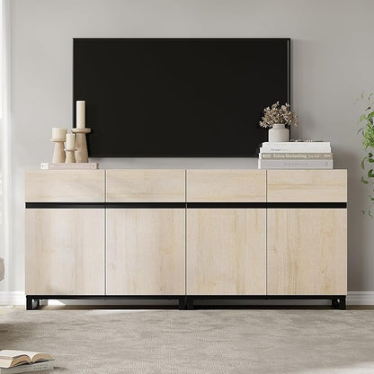 Wampat Modern TV Stand for 70 inch TVs, 2 in 1 Entertainment Center Console with Adjustable Shelves and Metal Base for Living Room, Bedroom, Light Oak