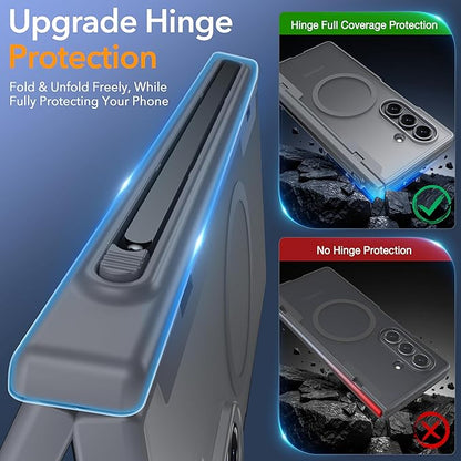 Oneagle Magnetic for Samsung Galaxy Z Fold 7 Case Built in Screen Protector Translucent [Fit for MagSafe] [S Pen Holder Slot] [Hinge Protection] MIL-Grade Shockproof Matte Case for Galaxy Z Fold 7
