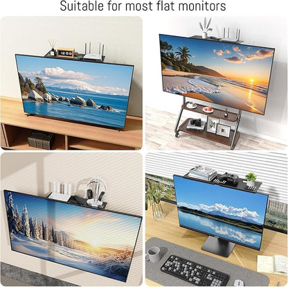 Adjustable Steel TV Top Shelf, Floating TV Stand, Universal Monitor Shelf for Soundbar, Game Console, Cable Box, Router Shelves and Home Accessories (No Storage Boxes, 1PCS)