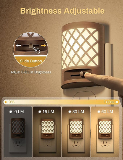 DORESshop Vintage LED Night Light Plug in, Dusk to Dawn Sensor, Dimmable Night Light, 1W (15W Equivalent), Adjustable Brightness from 0LM-60LM, Soft White 3000K for Bedroom, Hallway, Nursery, 4 Packs