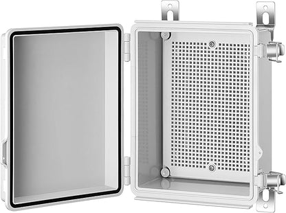 Gratury Junction Box, IP67 Waterproof Plastic Enclosure for Electrical Project, Hinged Grey Cover, Includes Mounting Plate and Wall Bracket 220×170×110mm (8.6"×6.7"×4.3")