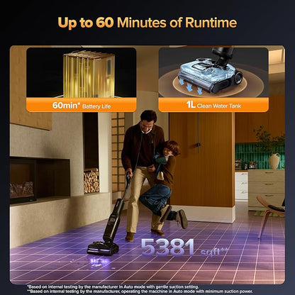 roborock F25 Ultra Steam Wet Dry Vacuum Cleaner, 356°F Steam Mop & 187°F Hot Water Cordless Vacuum Mop All in One, Floor Washer with Blue Light, 194°F Self-Cleaning, 180° Lay-Flat, AI Assitant Wheels
