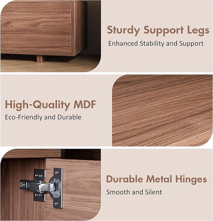 Extendable TV Stand for 65-100 Inches TVs - Walnut Entertainment Console with 2 Cabinets, 3 Open Compartments & 1 Adjustable Shelf, Cable Management, Adjustable Length 63''-94.5'' (Walnut, 63"-94.5")