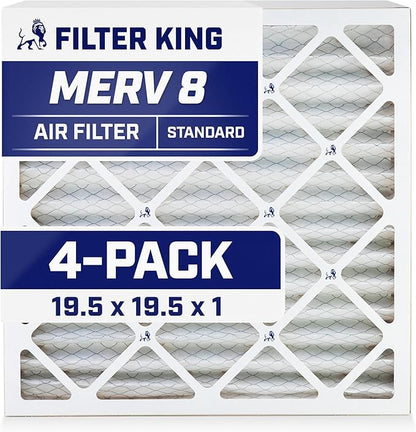 Filter King 19.5x19.5x1 Air Filter | 4-PACK | MERV 8 HVAC Pleated A/C Furnace Filters | MADE IN USA | Actual Size: 19.5 x 19.5 x .75"