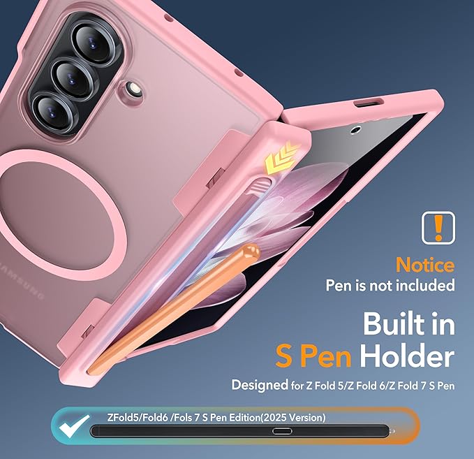 Oneagle Magnetic for Samsung Galaxy Z Fold 7 Case Built in Screen Protector Translucent [Fit for MagSafe] [S Pen Holder Slot] [Hinge Protection] MIL-Grade Shockproof Matte Case for Galaxy Z Fold 7
