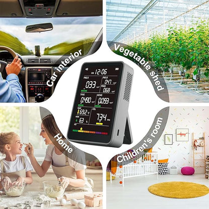 Professional Indoor Air Quality Monitor with AQI Alarms, Portable Real-Time Detector for Home Cars Plants and Pets (Cold Grey)