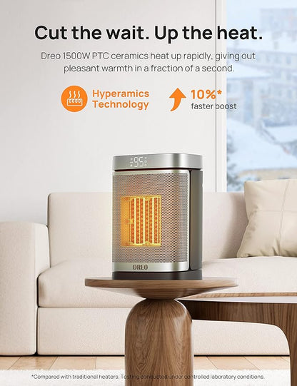 DREO Space Heater for Bathroom and Indoor, Portable Heater, 1500W Safe and Quiet PTC Ceramic Heater, 41-95°F Digital Thermostat, 70°Oscillating, Remote, ALCI Safety Plug, 12h Timer, 5 Modes