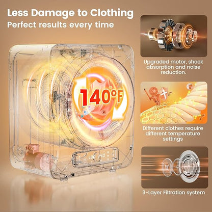 VCJ Portable Dryer for Laundry, 12lbs Clothes Dryer with 6 Drying Modes & 8H Timer, LED Display 850W Front Load Compact Electric Dryer for Apartment, RVs, Dorms