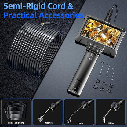 WINWEND Endoscope Camera with Light - IP67 Waterproof Borescope Camera with 8 Adjustable LED Lights | 4.3" LCD Screen Borescope | HD 1080P Inspection Cameras with 16.5ft Semi-Rigid Cord Tools for Men