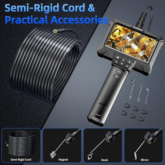 WINWEND Endoscope Camera with Light - IP67 Waterproof Borescope Camera with 8 Adjustable LED Lights | 4.3" LCD Screen Borescope | HD 1080P Inspection Cameras with 16.5ft Semi-Rigid Cord Tools for Men