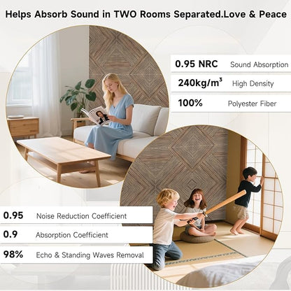 Autorific Acoustic Wall Panels,6 Pack Total Size 72 x 48 Inches,Self-Adhesive Decorative Acoustic Panels for Wall and ceiling,3D UV Printing with Wood Look,Natural Walnut