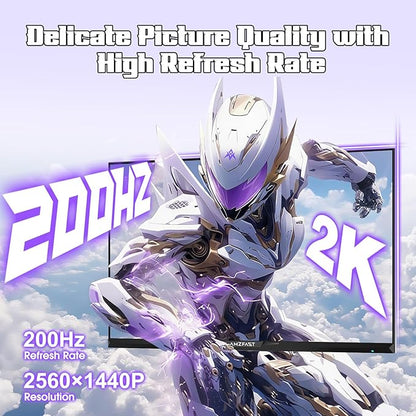 Amzfast 27 inch 1440P 200Hz/180Hz White Gaming Monitor, 2K QHD (2560 ×1440),MPRT 1ms Fast IPS | HDR400 & TÜV Rheinland Eye Care & 12 Months Exchange (HDMI & DP Cable)