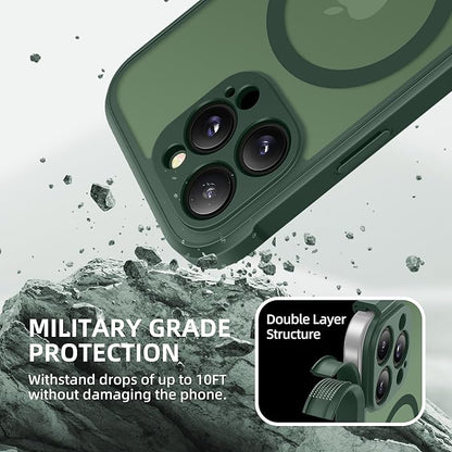BERFY Magnetic for iPhone 16 Pro Case, Compatible with MagSafe, Built-in Privacy Screen Protector and Upgraded Camera Protection, Anti-Spy Full Body Shockproof Phone Case for 16 Pro 6.3", Green