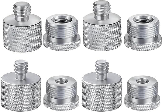 IXTECH Mic Stand Adapter Set 8 pieces Metal Microphone Stand Screw Thread Adapter 5/8 Female to 3/8 Male 3/8 Female to 5/8 Male 5/8 Female to 1/4 Male 1/4 Female to 5/8 Male Tripod Adapter ADP01A Slvr