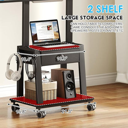 Mobile TV Stand with Drawer for 23-60 Inch Flat/Curved Screen,Tilt Rolling TV Cart on Wheels with 2 Shelves Adjustable Height Portable TV Stand Holds up to 50 lbs for Indoor Outdoor Max VESA 400x400mm