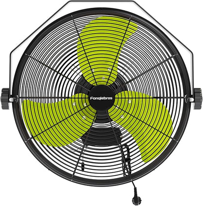 Fanqiebros 4580 CFM 18 inch High Velocity Wall Mounted Fan, 3-Speed Metal Fan with Sealed Motor, 360 Degree Tliting Heavy Duty Wall Fan for Patio, Barn, Garage, and Gazebo - UL listed