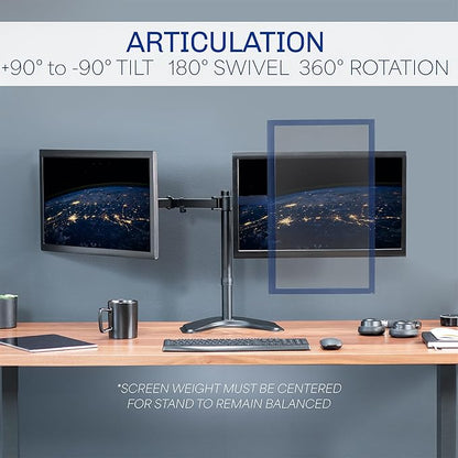 VIVO STAND-V002F Dual LED LCD Monitor Free-Standing Desk Stand for 2 Screens up to 27 Inch Heavy-Duty Fully Adjustable Arms with Max VESA 100x100mm