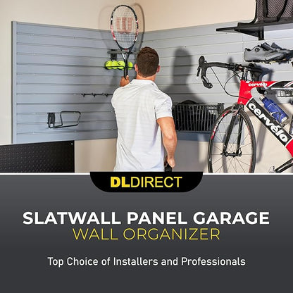DLDIRECT 48" X 96" - White Slatwall Panel Garage Organizer: Heavy Duty Wall Mounted PVC Rack, Interlocking Slat Paneling for Garage Storage, Slotwall Board, Shelves System