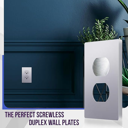 ENERLITES Elite Series Duplex Outlet Receptacle Cover, Screwless Wall Plate, Standard Size, 1-Gang 4.68" x 2.93", Unbreakable Polycarbonate Thermoplastic, UL Listed, SI8821-SV-5PCS, Silver, 5 pack