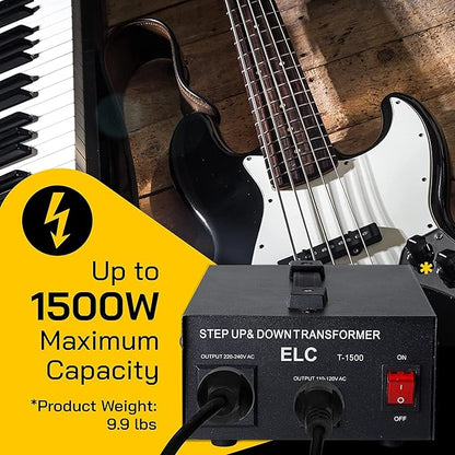 ELC T Series 1500+ Watt Voltage Converter Transformer - Step Up/Down - 110v to 220v / 220v to 110v Power Converter - Circuit Breaker Protection, CE Certified [3-Years Warranty]