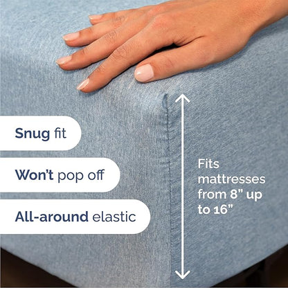 Queen Size 4 Piece Sheet Set - Comfy Breathable & Cooling Bed Sheets Set - Hotel Luxury Bedding for Women, Men, Kids, Teens, Boys & Girls - Deep Pockets, Soft & Wrinkle Free - Blue (Heathered Sheets)