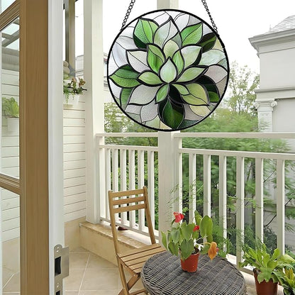 CRISGIF Stained Glass Window Hanging - Ireland Green Plants Suncatcher for Doors Garden Succulent Sun Catchers Decor Mother's St. Patrick's Day Birthday for Women Men Mom Nana 11.8 in