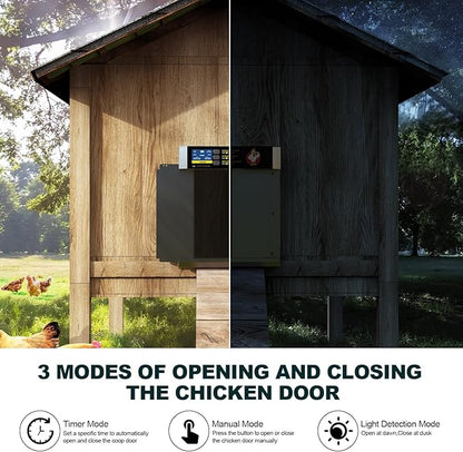 CKAIJHIEG Chicken Coop Door, Automatic Chicken Coop Door Opener, Large LCD Display with Timer & Light Sensor, Anti-Pinch Protection