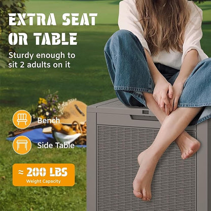 NUNU LAB 30 Gallon Outdoor Storage Box Waterproof, Outside Package Delivery Deck Boxes with Lockable Lid, Backyard Storage Bin For Garden Tools, Patio Cushions Accessories, Gray