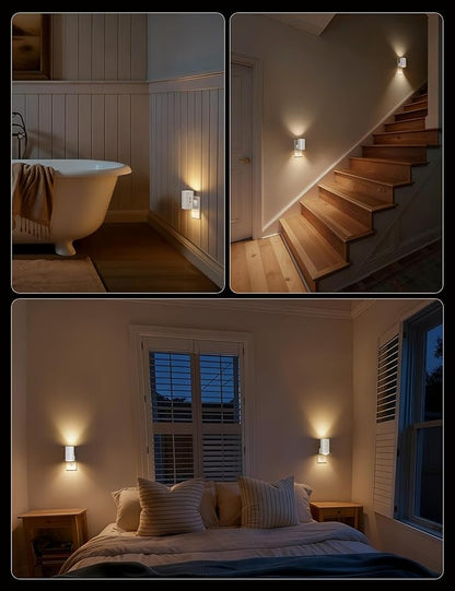 Brightown 2 Pack White Night Lights Plug into Wall, Modern Night Light with Rotating Plug, Dusk to Dawn Sensor, 0-100LM Stepless Dimming Aora Night Light for Hallway Bedroom Bathroom, Soft White