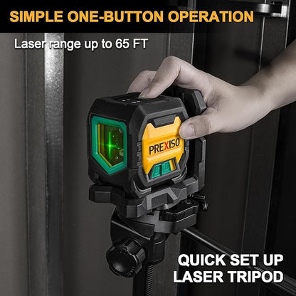 PREXISO Laser Level with 47 Inch Tripod, IP54 Rechargeable 65Ft Green Cross Line Laser Self Leveling, Light Indicator, 3 Brightness Mode, Lazer Leveler Tool for Picture Hanging, Tile, Home Renovation