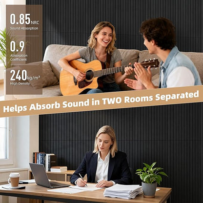 TO-TH Wood-Look Acoustic Panel, 4 Pack 47.2” x 23.6” Soundproof Wall Panels, Decorative Sound Absorbers Large Acoustic Panels for Home, Office, Basement, Smoky