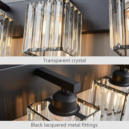 FDPBY Modern Bathroom Vanity Light 4-Lights Modern Black Crystal Wall Light Bathroom Vanity Light Fixtures