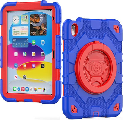 SCSVPN for iPad (A16) 11th/10th Generation Case 11 inch 2025/10.9 inch 2022, Rugged Shockproof Protective Silicone Case for Kids with Pencil Holder, Rotate Stand & Handle, Shoulder Strap - Blue/Red