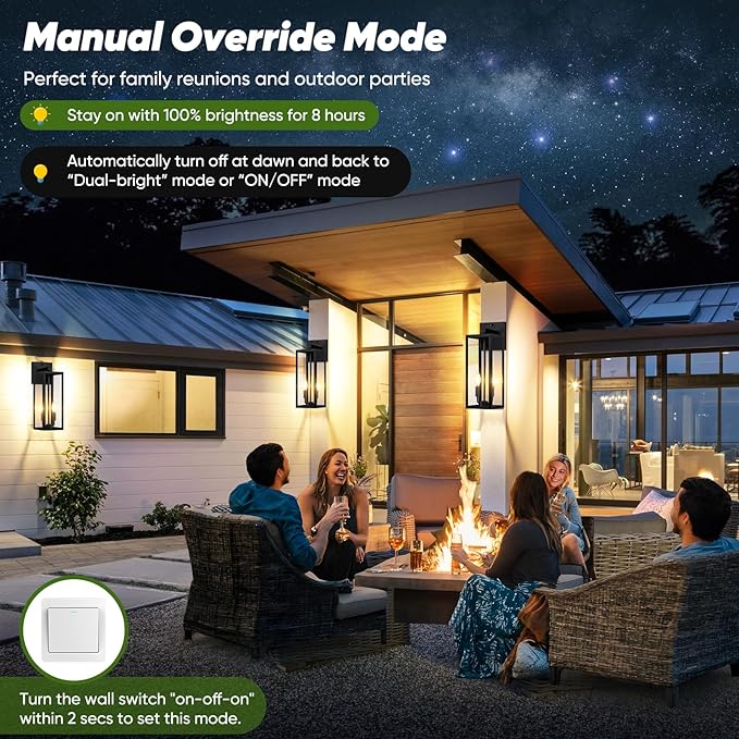2-Pack Upgraded Motion Sensor Outdoor Wall Lights, 18” Large Dusk to Dawn Porch Lights Outdoor Wall Sconce Lantern, 3 Lighting Modes Exterior Lighting Fixtures, Black Outside Lights for House Garage