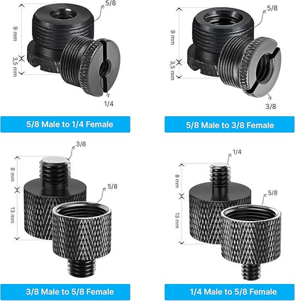 IXTECH Mic Stand Adapter Set - 8 Piece Metal Mic Stand Adapter Kit - 3/8 to 5/8 & 1/4 to 5/8 Female to Male Thread Adapter - Boom Arm Adapter (2)