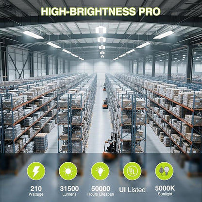 LED Linear High Bay Shop Light 210W, Larger Central Lighting Area, 31500LM, 120-277V, 0-10V, 5000K, Commercial Linear High Bay Led Shop Lights for Warehouse Industrial Garage Workshops, 4 Pack, UL
