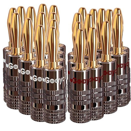 Goaycer Speaker Connector Banana Plugs - 24K Gold Plated Brass 4mm Plug (12 Pairs/24 pcs)