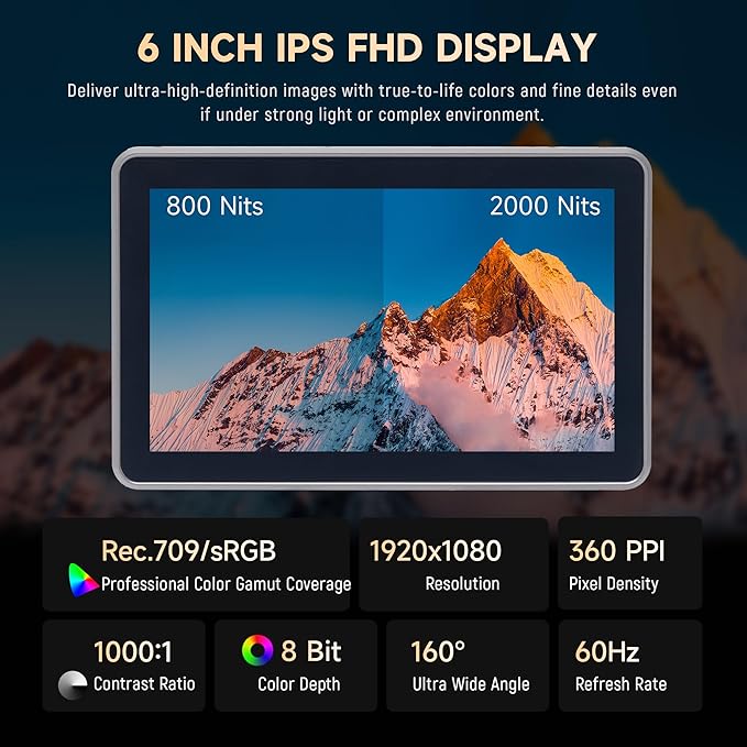VILTROX DC-X3 2000 Nits SDI Camera Field Monitor, 4K HDMI 6 inch Touchscreen On Camera Monitor, 3D Lut 1920X1080 HD Focus Peaking Assist Full Waveform Video Field Monitor with Battery Sunshade Hood